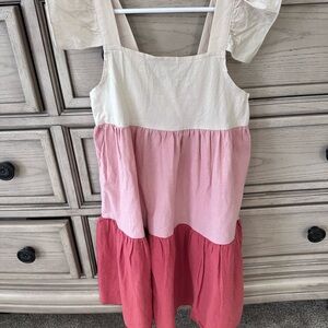 SHEIN Pink and Cream Tiered Kids Dress